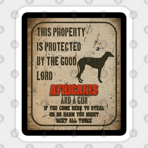 Africanis Silhouette Vintage Humorous Guard Dog Warning Sign Sticker by Sniffist Gang